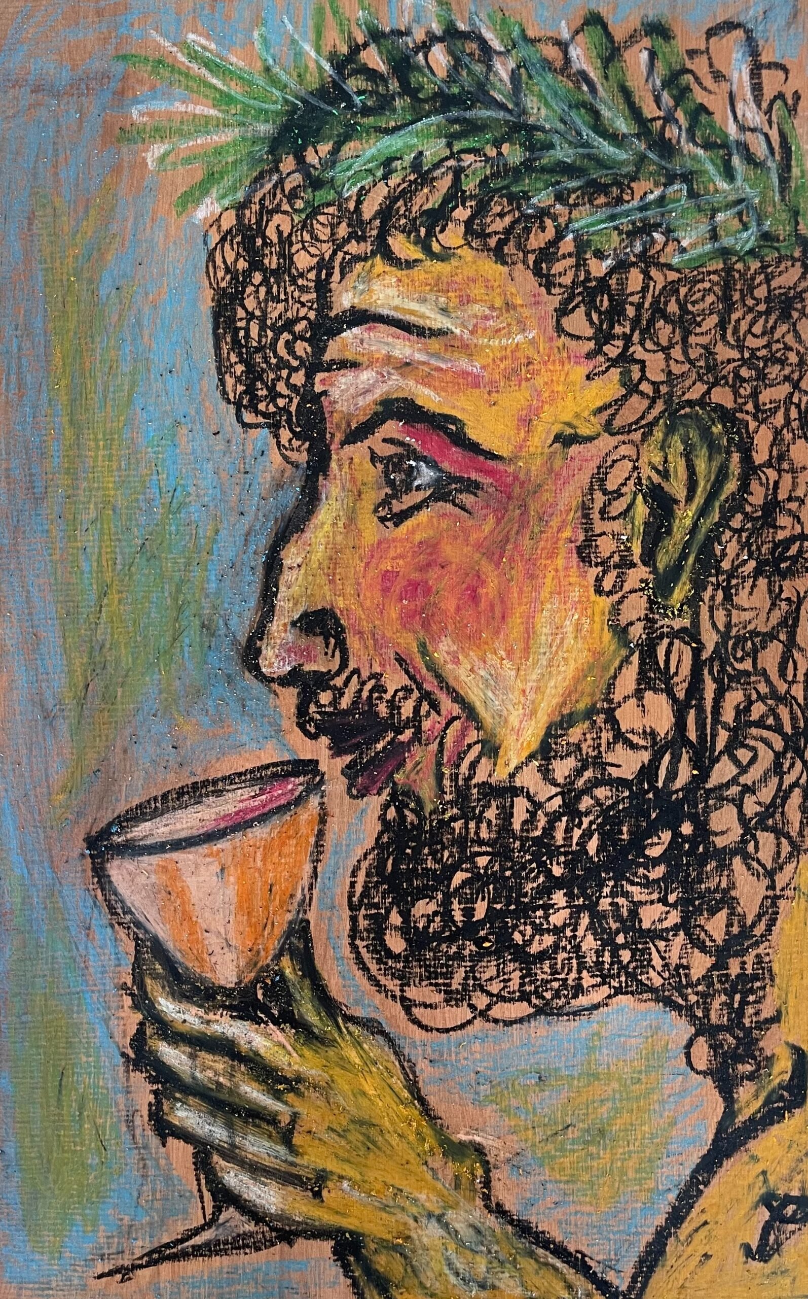 Τριλογία ΙΙΙ, "Διόνυσος Βακχεύων", παστελ σε κόντρα πλακέ, 30x47 cm, 2024