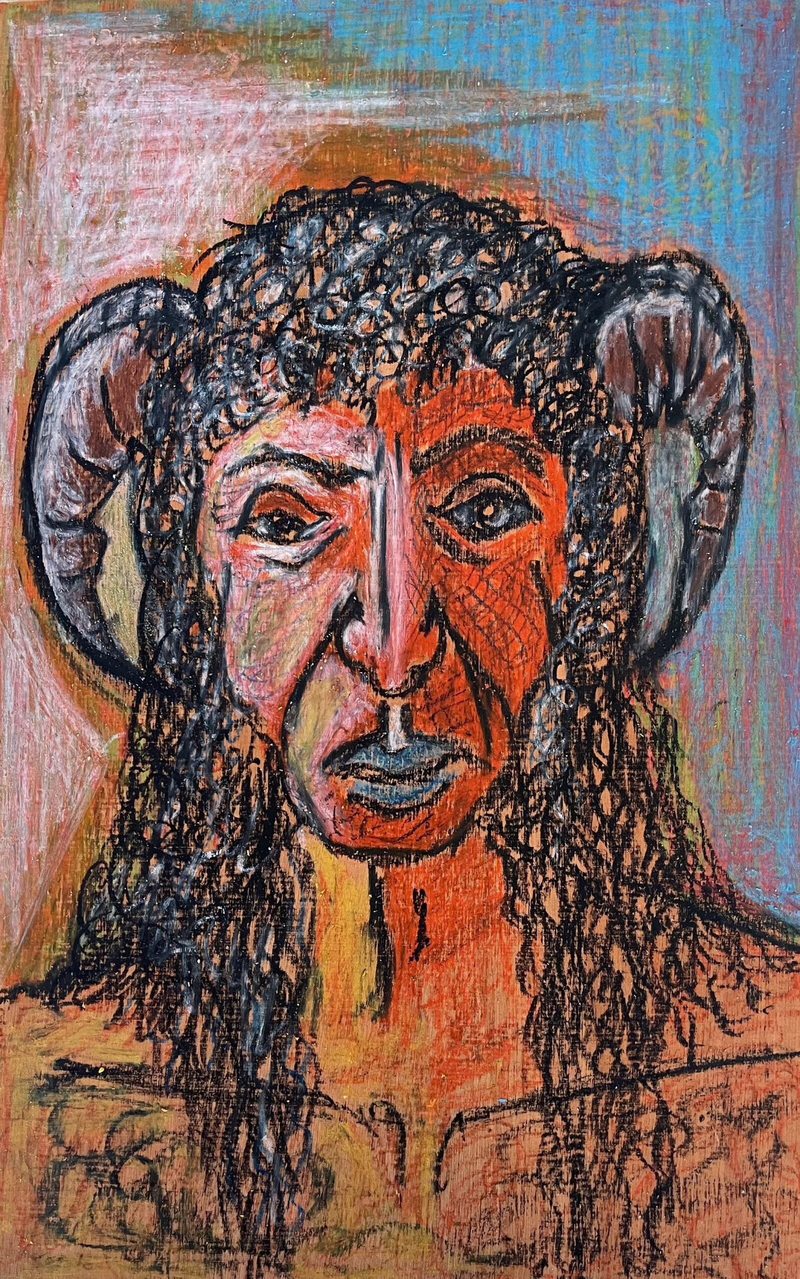 Τριλογία ΙΙ, "Ηλικιωμένος Φαύνος", παστελ σε κόντρα πλακέ, 30x47 cm, 2024