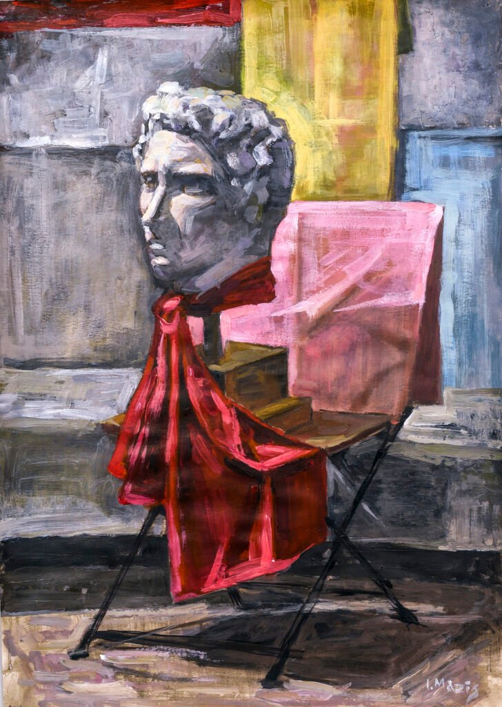 "Κεφαλή Νέου στο Εργαστήριο ΙΙ", Ακρυλικά σε χαρτί, με γυάλινο πλαίσιο 50χ70 cm, 2023