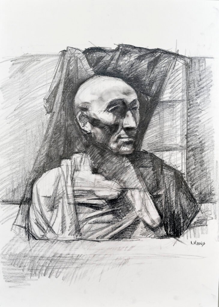 "Τοκογλύφος", Μολύβι και Γραφίτης σε χαρτί, 50χ70 cm (σε γυάλινο πλαίσιο), 2023