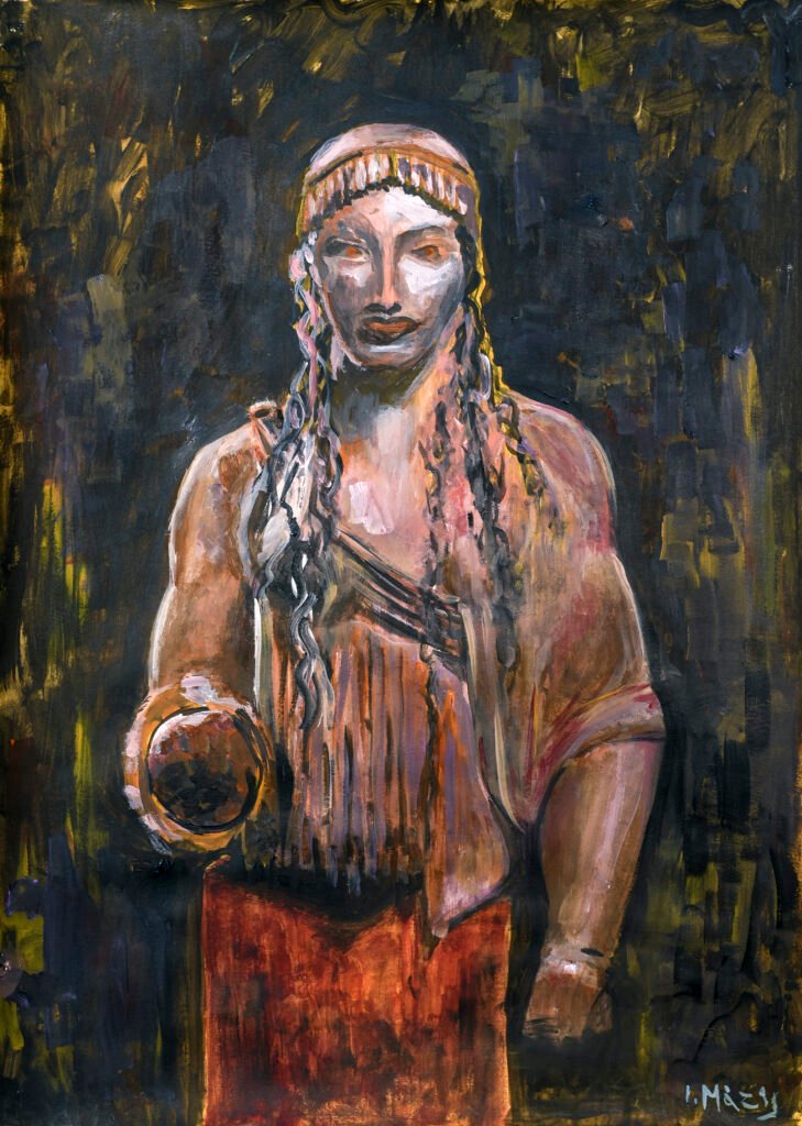 "Χρωματιστή Κόρη"Ακρυλικά σε χαρτί, 50χ70 cm (σε γυάλινο πλαίσιο), 2023