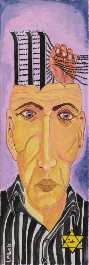 "Birkenau I", Ακρυλικά σε καμβά, 20,5x60,5 cm (σε γυάλινο πλαίσιο), Εβραϊκό Μουσείο Ελλάδος - Δωρεά, 2023