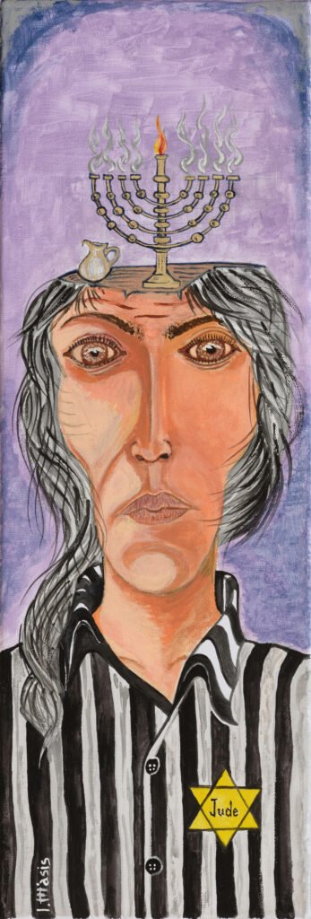 "Birkenau II", Ακρυλικά σε καμβά, 20,5x60,5 cm (σε γυάλινο πλαίσιο), Εβραϊκό Μουσείο Ελλάδος - Δωρεά , 2023