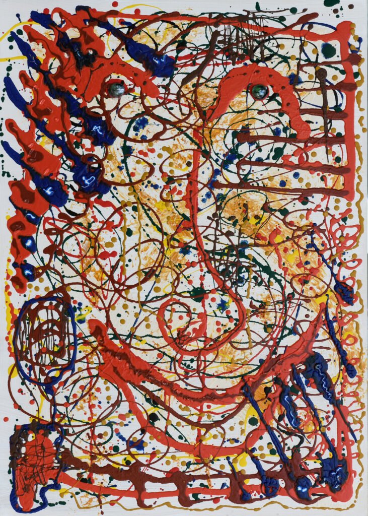 "Clown", Ακρυλικά σε καμβά, κολλάζ χάντρες γυαλιού, 50χ70 cm, 2022