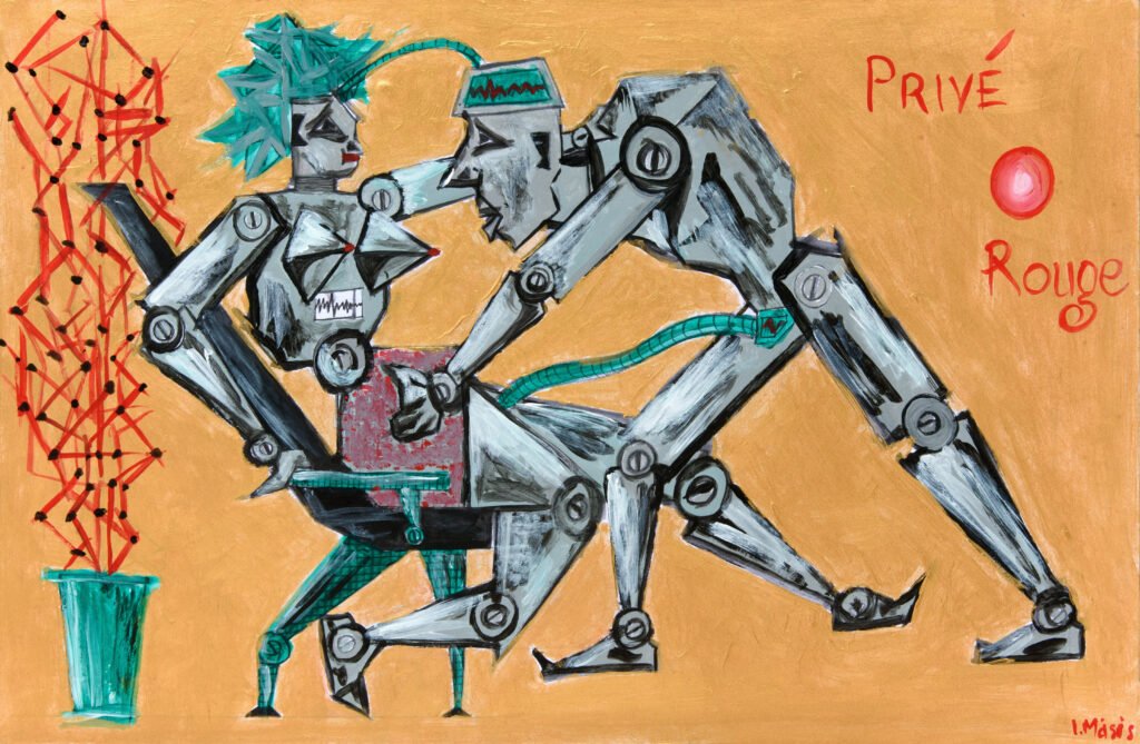 "AI SEX (privé rouge)", Ακρυλικά σε χαρτί, 49χ32 cm (σε γυάλινο πλαίσιο), 2023