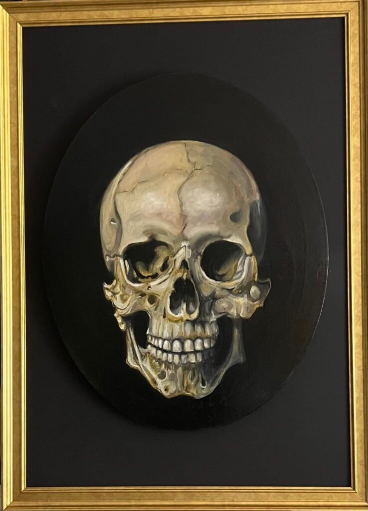 "Memento Mori", Λάδι σε οβαλ καμβά(50χ40 cm), και πλαισιο Λάδι σε ξύλο, (72χ52,5 cm), 2024