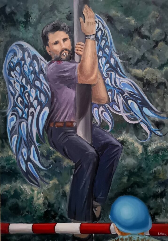 Ι. Θ. Μάζης, «Το τσιγάρο της λευτεριάς/Ο Σολωμος Σολωμου», 70χ100εκ, λάδι σε καμβά. 2025