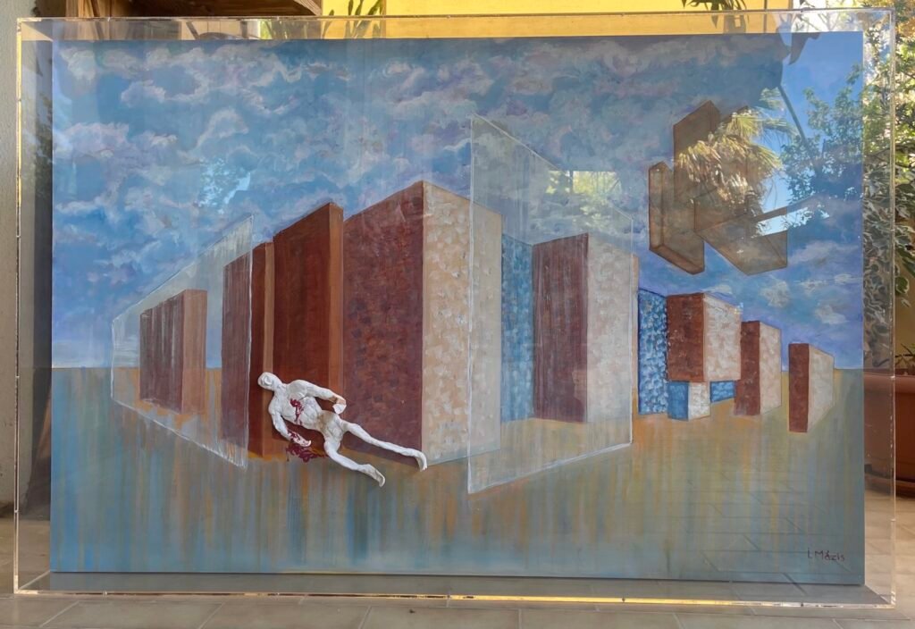 Ι. Θ. Μάζης, «Αμμόχωστος ΙΙ», ακρυλικά και λάδια σε κόντρα πλακέ, 80χ120εκ, 2025