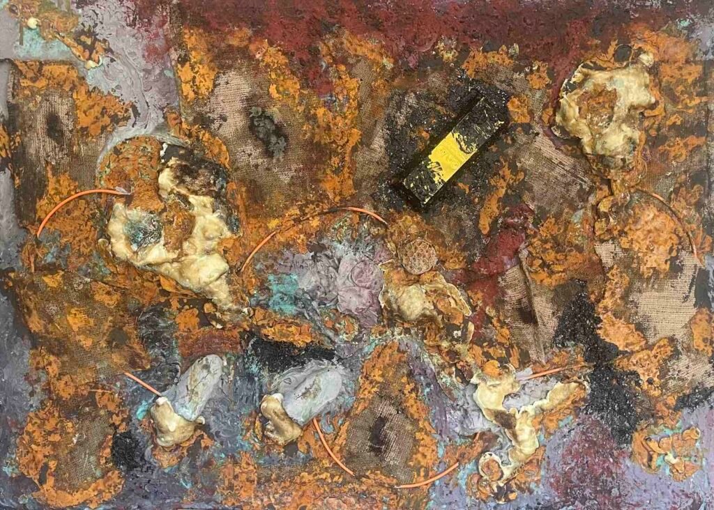 Ι. Μάζης, «Diplomacy”, 1.50x1.10m, μεικτή τεχνική με υλικά και ακρυλικά σε καμβά, 2026
