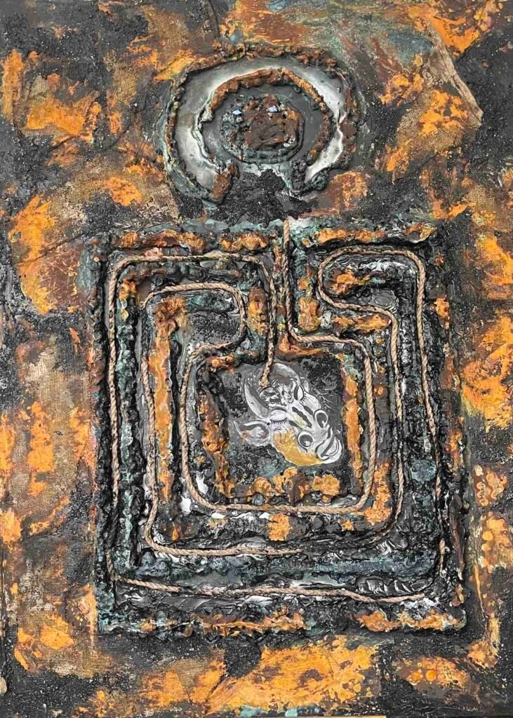 Ι. Θ. Μάζης, «post bellum: Theseus», 1.50x1.10m, μεικτή τεχνική σε καμβά, 2026